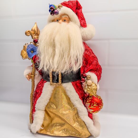 Traditional Red and Gold Santa Treetop/Tabletop Christmas Holiday Decor, 12”H - Picture 9 of 9